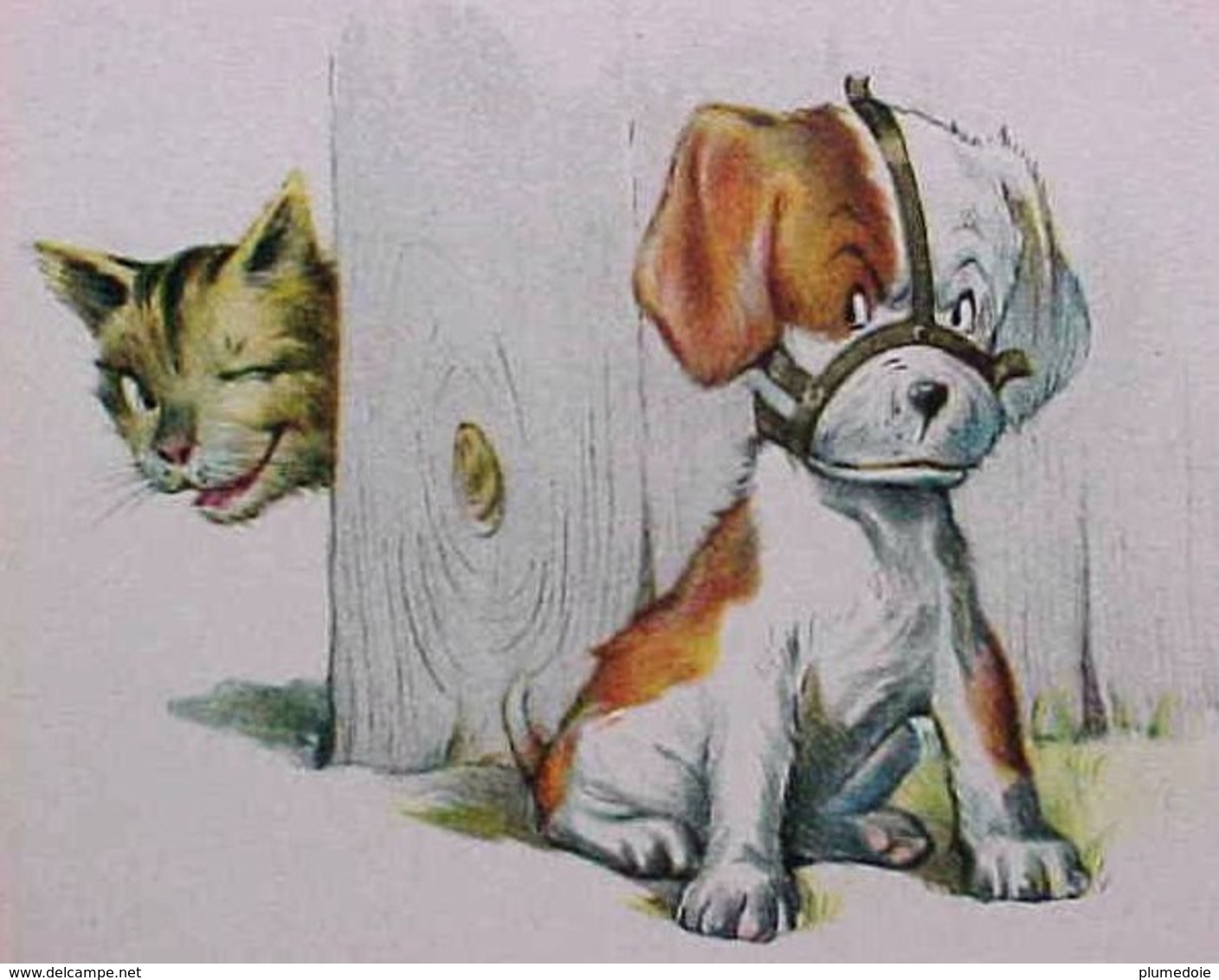 Cpa CHAT MALICIEUX ET JEUNE CHIEN Muselé , Muselière , TWELVETREES  CAT PLAYING WITH LITTLE DOG - Katten
