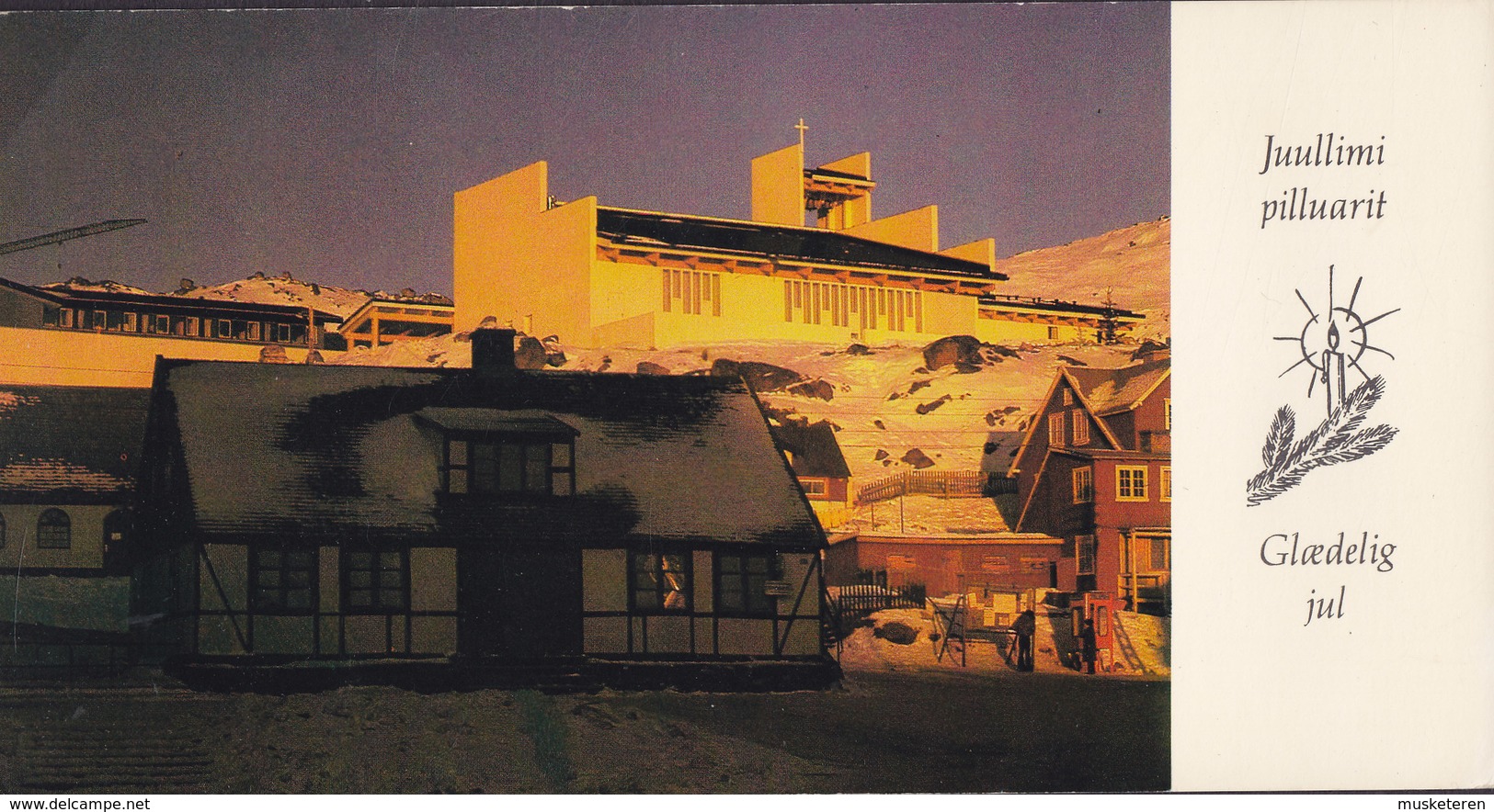 Greenland PPC Juullimi Pilluarit Glædelig Jul Gammelt Hus - Ny Kirke Qaqortoq JULIANEHÅB 1980 Cz. Slania Stamp (2 Scans) - Groenlandia