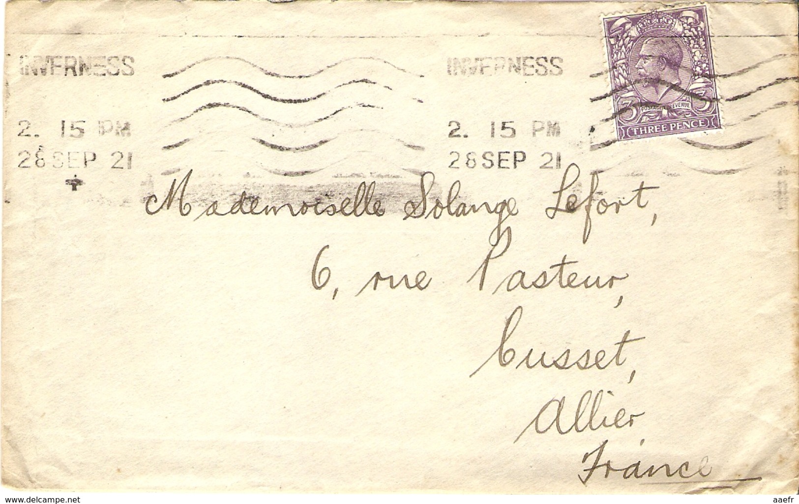 Grande Bretagne 1921/22  - 2 Enveloppes De Inverness/Ecosse à Cusset/France - 1922 Reroutée - Lettres & Documents