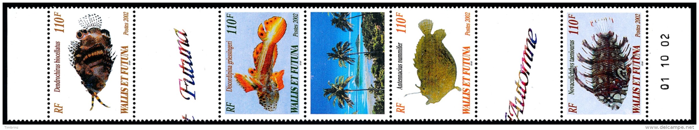 WALLIS ET FUTUNA 2002 - Yv. 583 à 586 Bande ** Bdf Daté  Cote= 12,40 EUR - Poissons Rares (4 Val.)  ..Réf.W&amp;F22021 - Unused Stamps