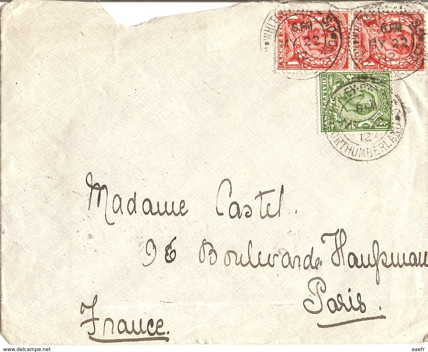 Grande Bretagne 1912  - Enveloppe De Whitley Bay/Northumberland à Paris/France  - Cachets De Réception Paris Distribut - Lettres & Documents