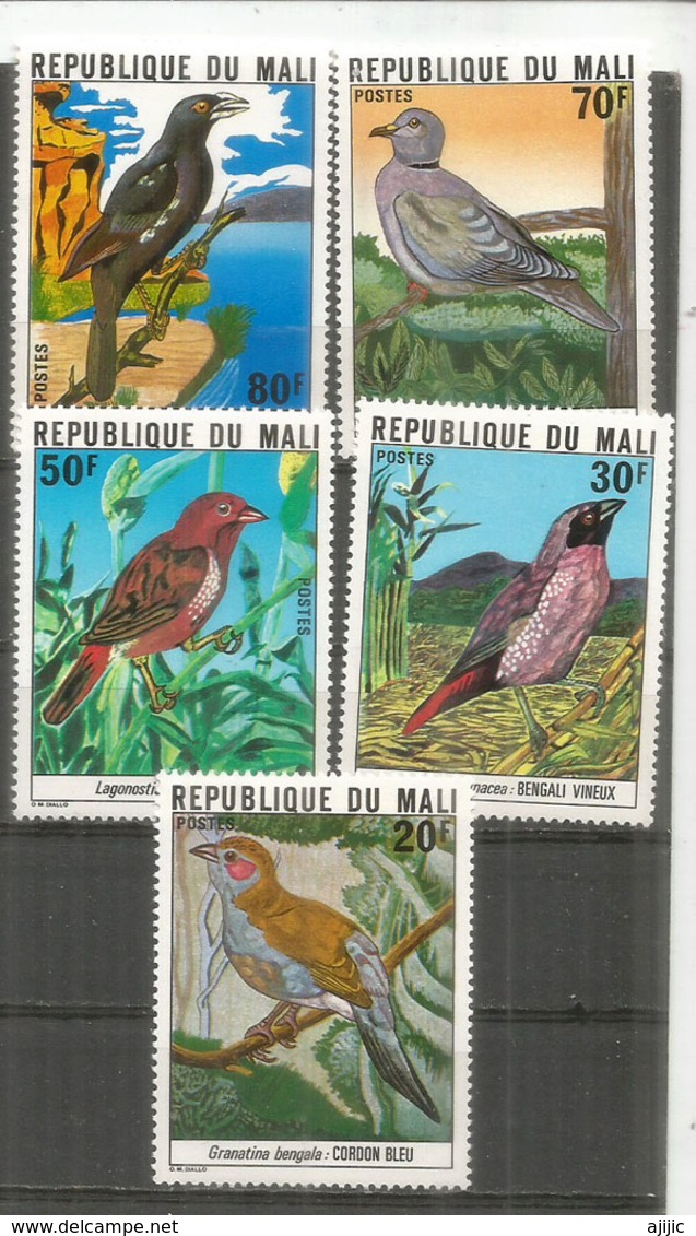 Oiseaux Du Mali: Tourterelle,Cordon Bleu, Alecto à Bec Blanc., Etc.  5 Timbres Neufs ** - Columbiformes