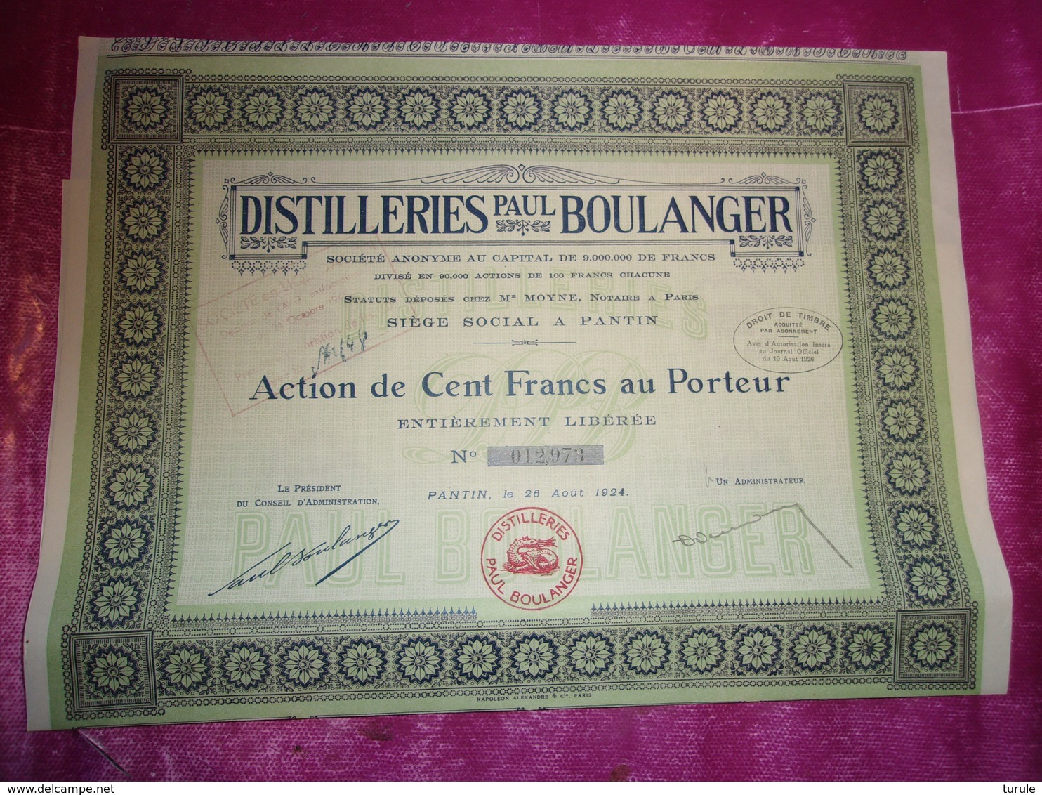 DISTILLERIES PAUL BOULANGER (pantin) - Andere & Zonder Classificatie