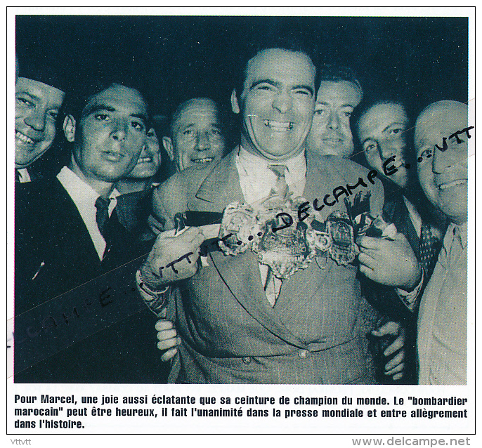 BOXE : PHOTO (1948), CHAMPIONNAT DU MONDE DES MOYENS, MARCEL CERDAN ET SA CEINURE, BOMBARDIER MAROCAIN - Collections