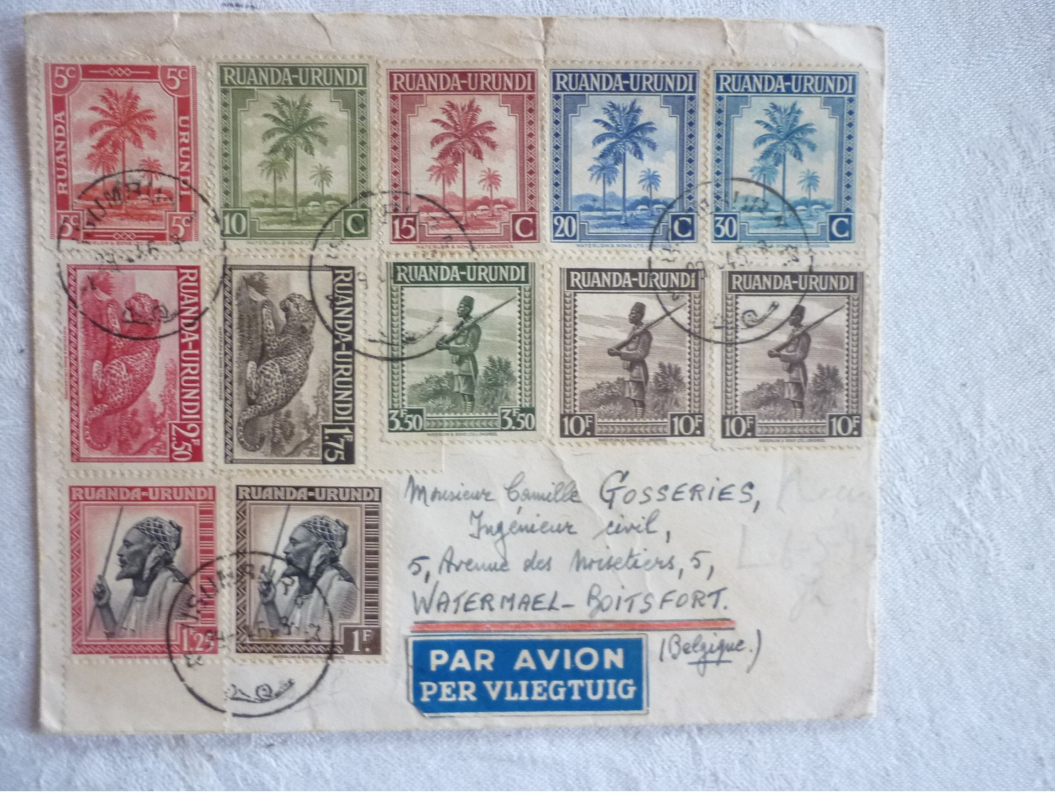 SUPERBE LETTRE TIMBREE ( 12 TIMBRES ) ANTIQUE STAMPS 1946 USUMBURA RUANDA URUNDI - Covers & Documents