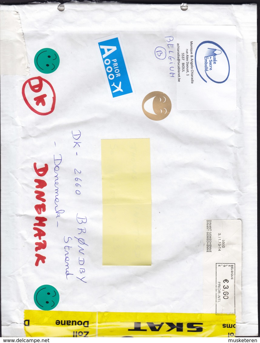 Belgium ATM Label Lettre Prioritaire Internationale 2015 Cover Lettre Denmark Told Customs Zoll Douane Label (2 Scans) - Briefe U. Dokumente