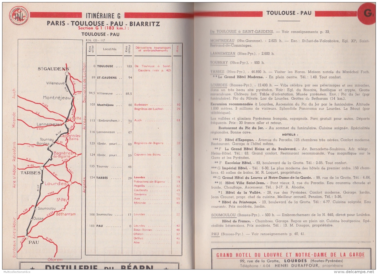 110718A - 1949 Itinéraires Nationaux Internationaux PARIS COTE BASQUE PYRENEES Plan Géo TOULOUSE Pub MARIE BRIZARD RHUM - Dépliants Touristiques