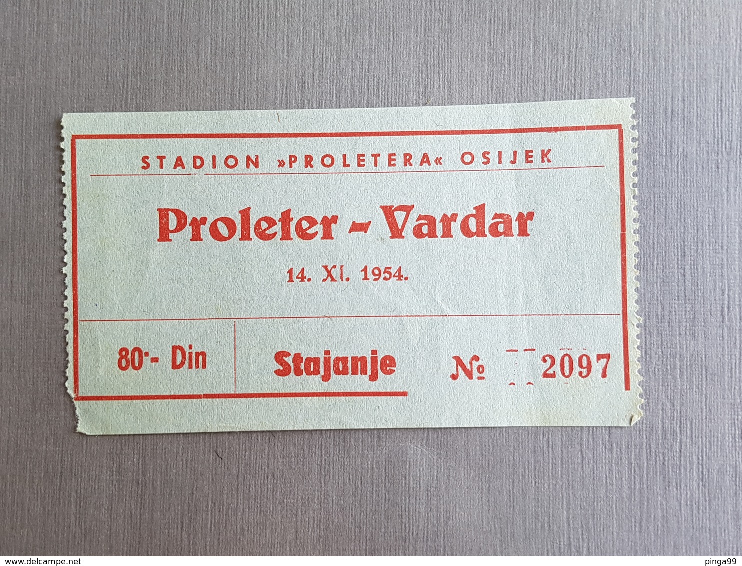 Football PROLETER OSIJEK Vs VARDAR SKOPJE  Ticket 14.11.1954. - Match Tickets