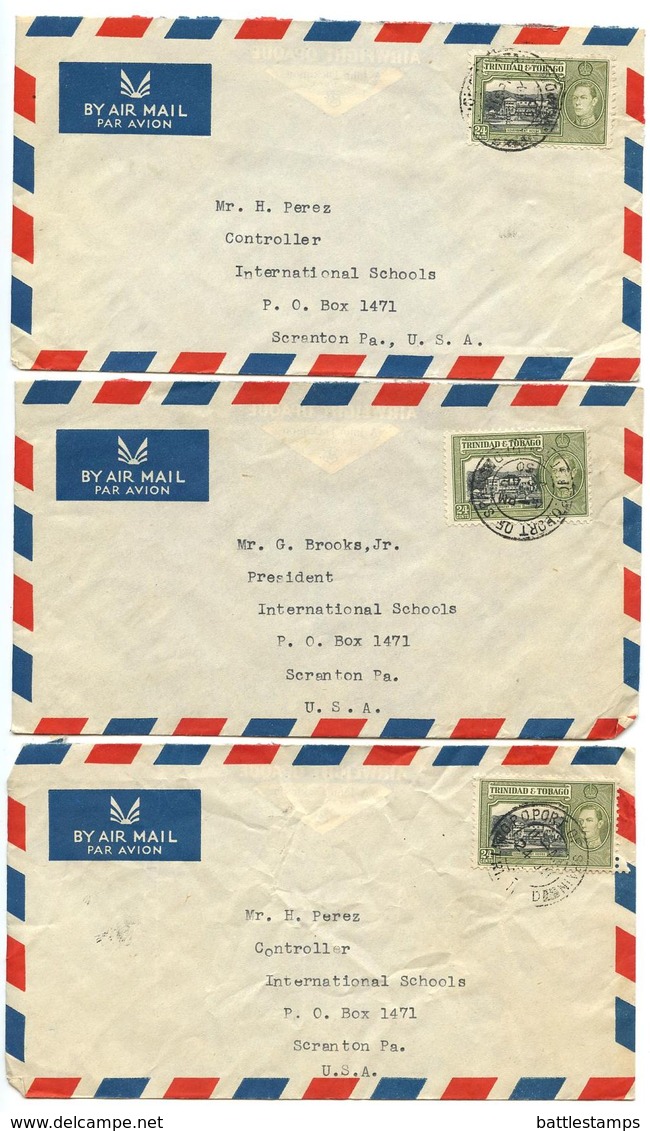 Trinidad & Tobago 1950 6 Airmail Covers Port-of-Spain To U.S. W/ Scott 58 Government House - Trinidad & Tobago (...-1961)