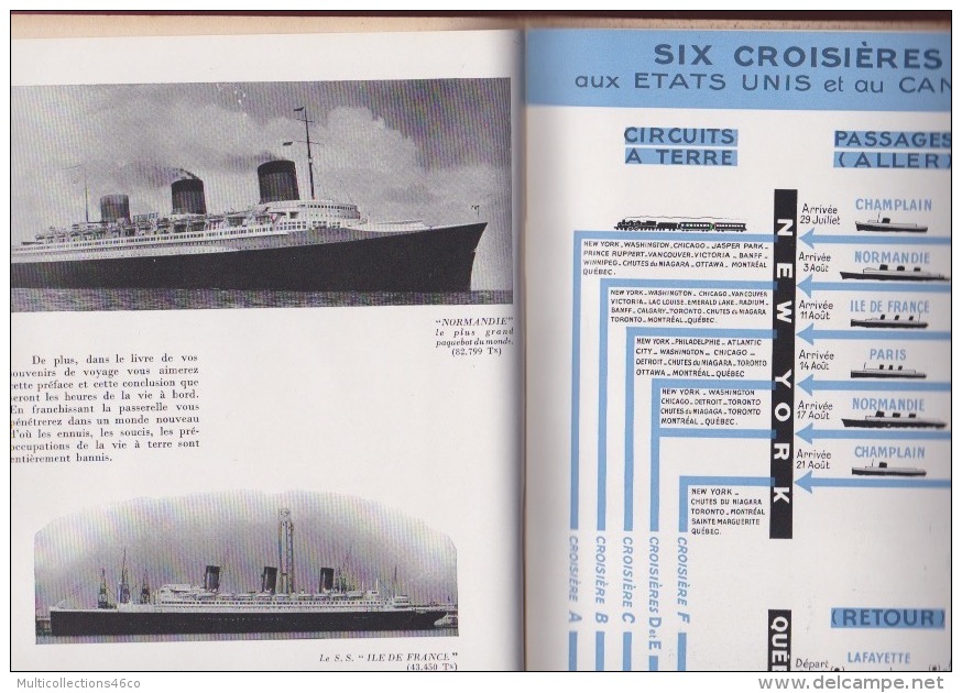 120718A MARINE BATEAU - 1936 LIVRET Et PRIX Compagnie Générale Transatlantique Croisières ETATS UNIS CANADA - Autres & Non Classés