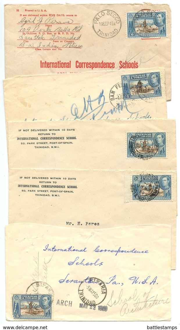 Trinidad & Tobago 1949-50 5 Covers Port-of-Spain, Palo Secco, San Fernando & Siparia - Trinité & Tobago (...-1961)