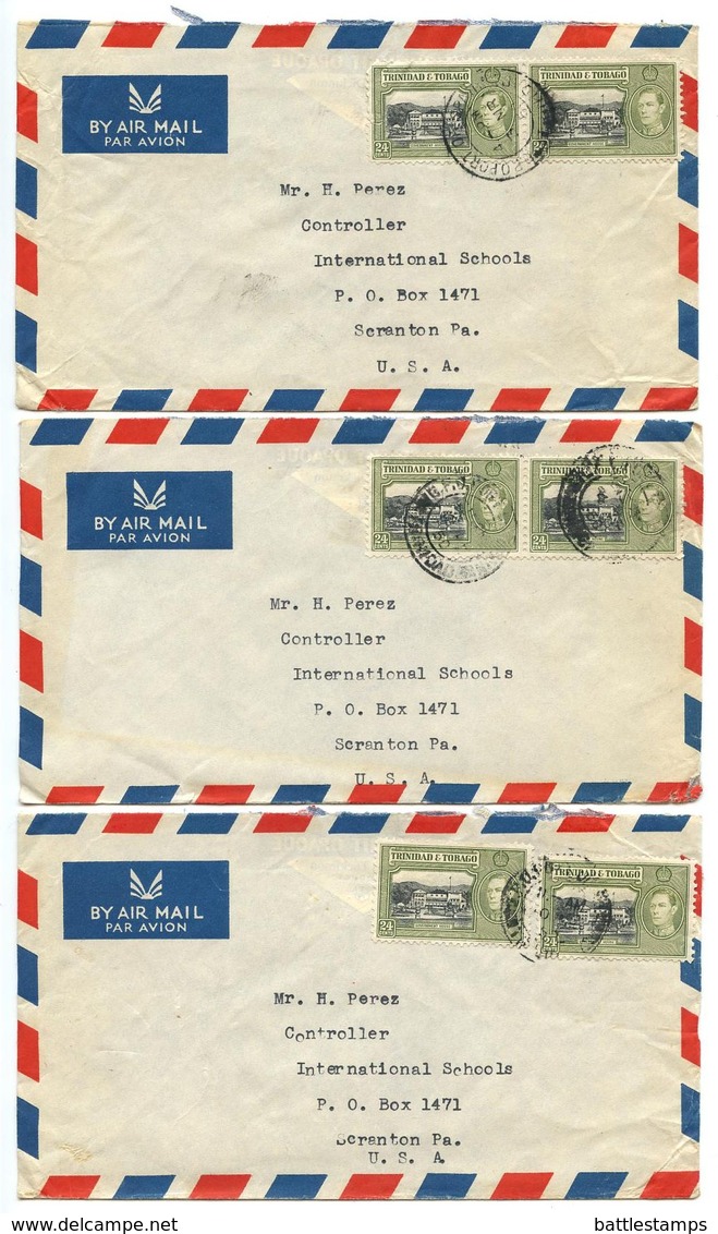 Trinidad & Tobago 1950 3 Airmail Covers Port-of-Spain To U.S. W/ Scott 58 X 2 - Trinidad & Tobago (...-1961)