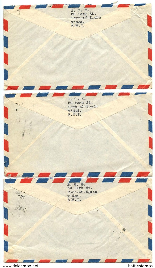 Trinidad & Tobago 1950 3 Airmail Covers Port-of-Spain To U.S. W/ Scott 58 X 2 - Trinidad & Tobago (...-1961)