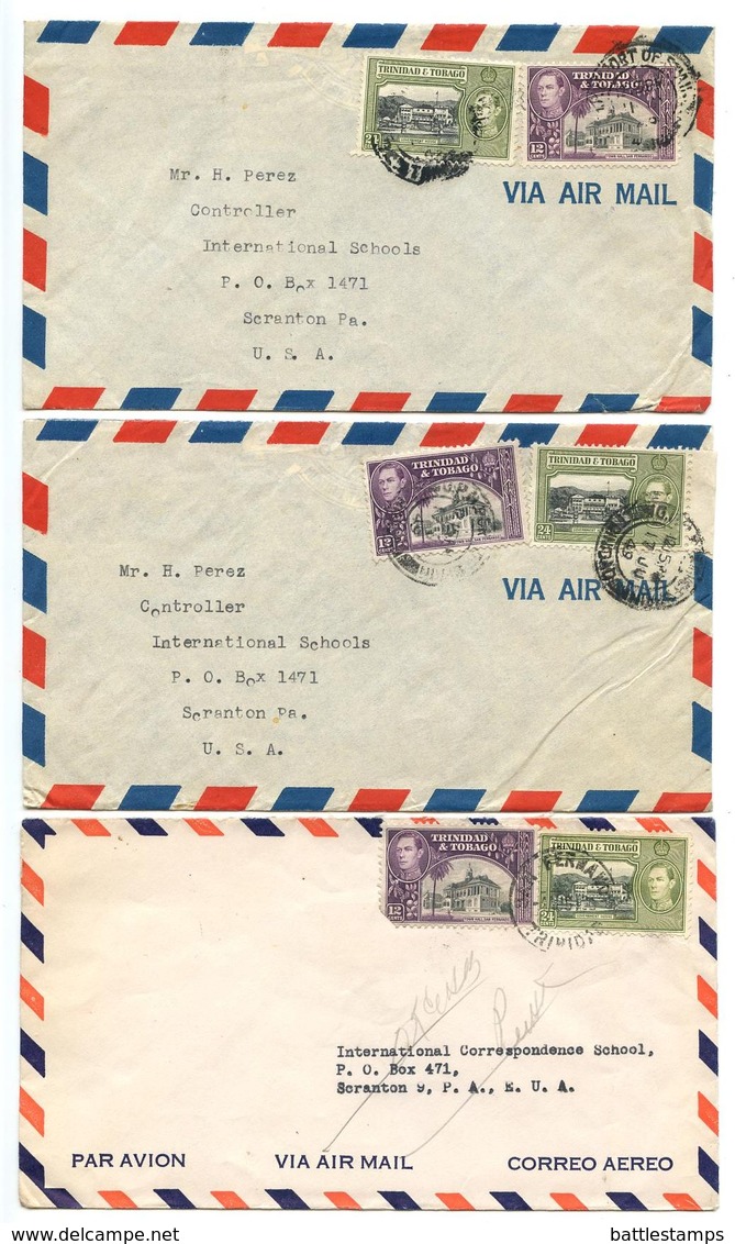 Trinidad & Tobago 1949 3 Airmail Covers Port-of-Spain & San Fernando W/ Scott 57-58 - Trinidad & Tobago (...-1961)