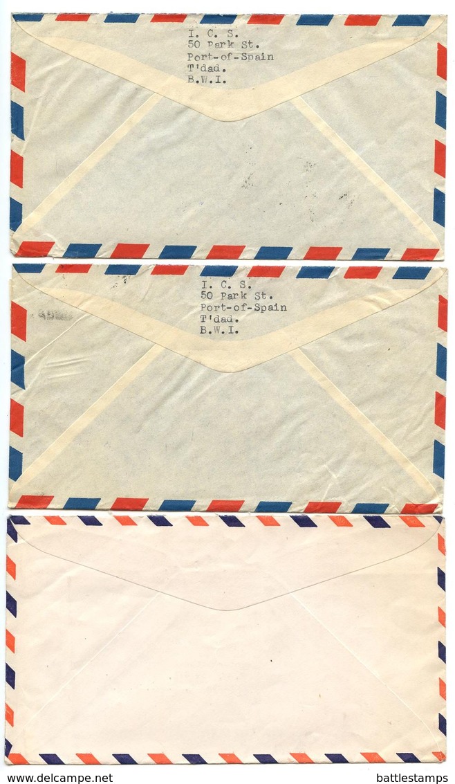 Trinidad & Tobago 1949 3 Airmail Covers Port-of-Spain & San Fernando W/ Scott 57-58 - Trinidad & Tobago (...-1961)