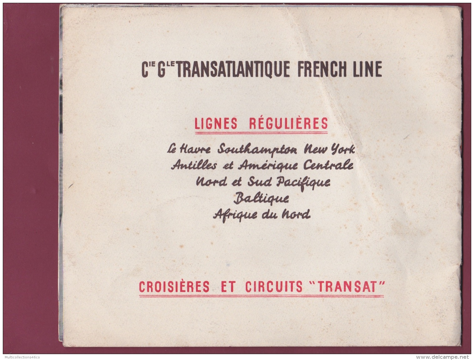 120718A MARINE BATEAU - LIVRET Cie Gle TRANSATLANTIQUE FRENCH LINE Classe Touriste S/S PARIS S/S NORMANDIE TERRE NEUVAS - Otros & Sin Clasificación