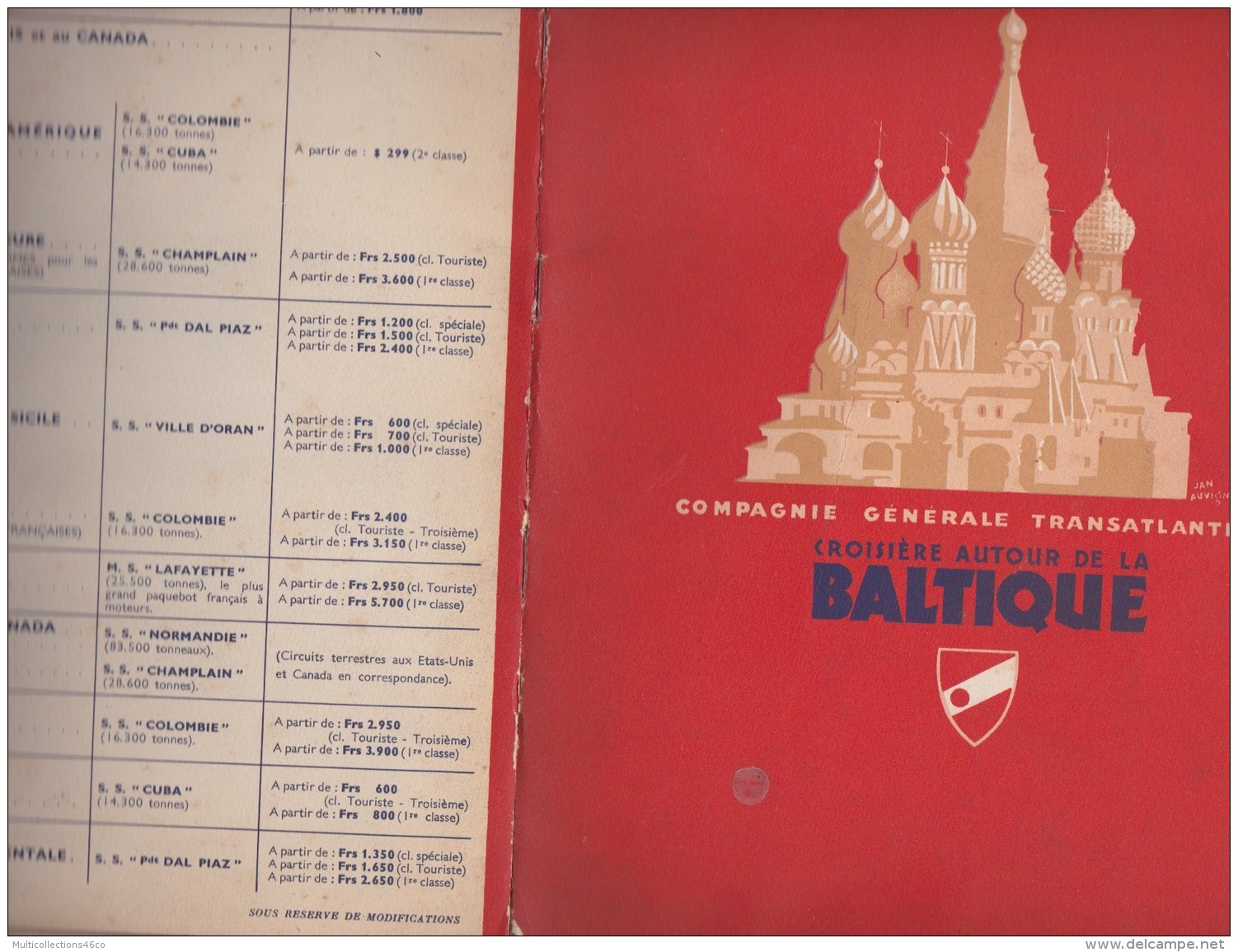 120718A MARINE BATEAU - 1938 LIVRET Cie Gle TRANSATLANTIQUE Croisière En BALTIQUE S/S COLOMBIE LENINGRAD MOSCOU NORVEGE - Autres & Non Classés