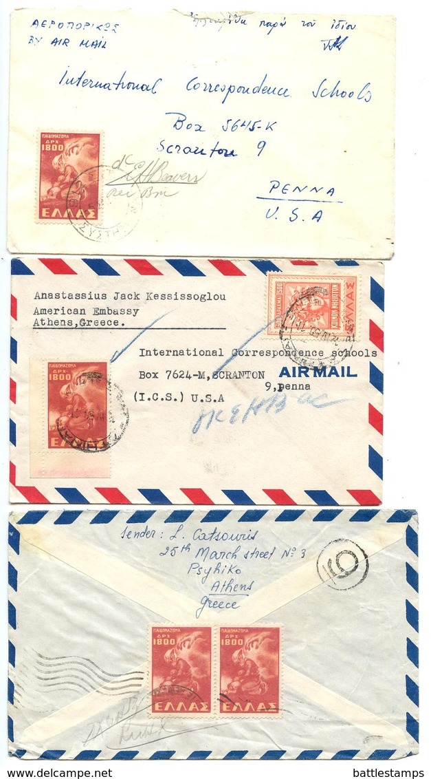 Greece 1949-50 3 Airmail Cover To U.S. W/ Scott 519 & 513 - Covers & Documents