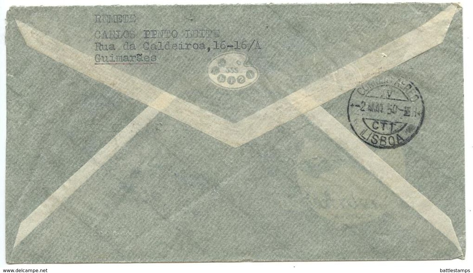 Portugal 1950 Airmail Cover Guimarães To U.S. W/ Scott 621 & 623 - Covers & Documents