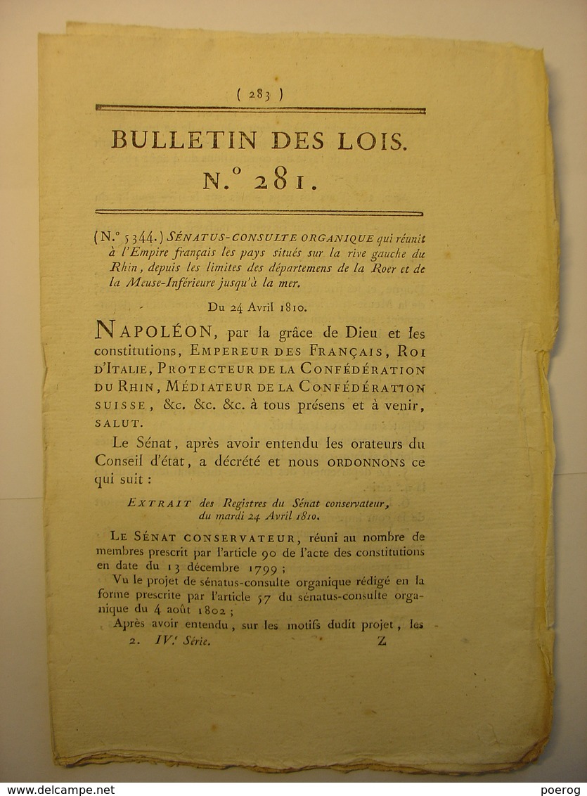 BULLETIN DES LOIS De 1810 - REUNION BELGIQUE A L' EMPIRE - GENDARMERIE NATIONALE - BREVET GALOCHE A BASCULE CHAUSSURE - Décrets & Lois