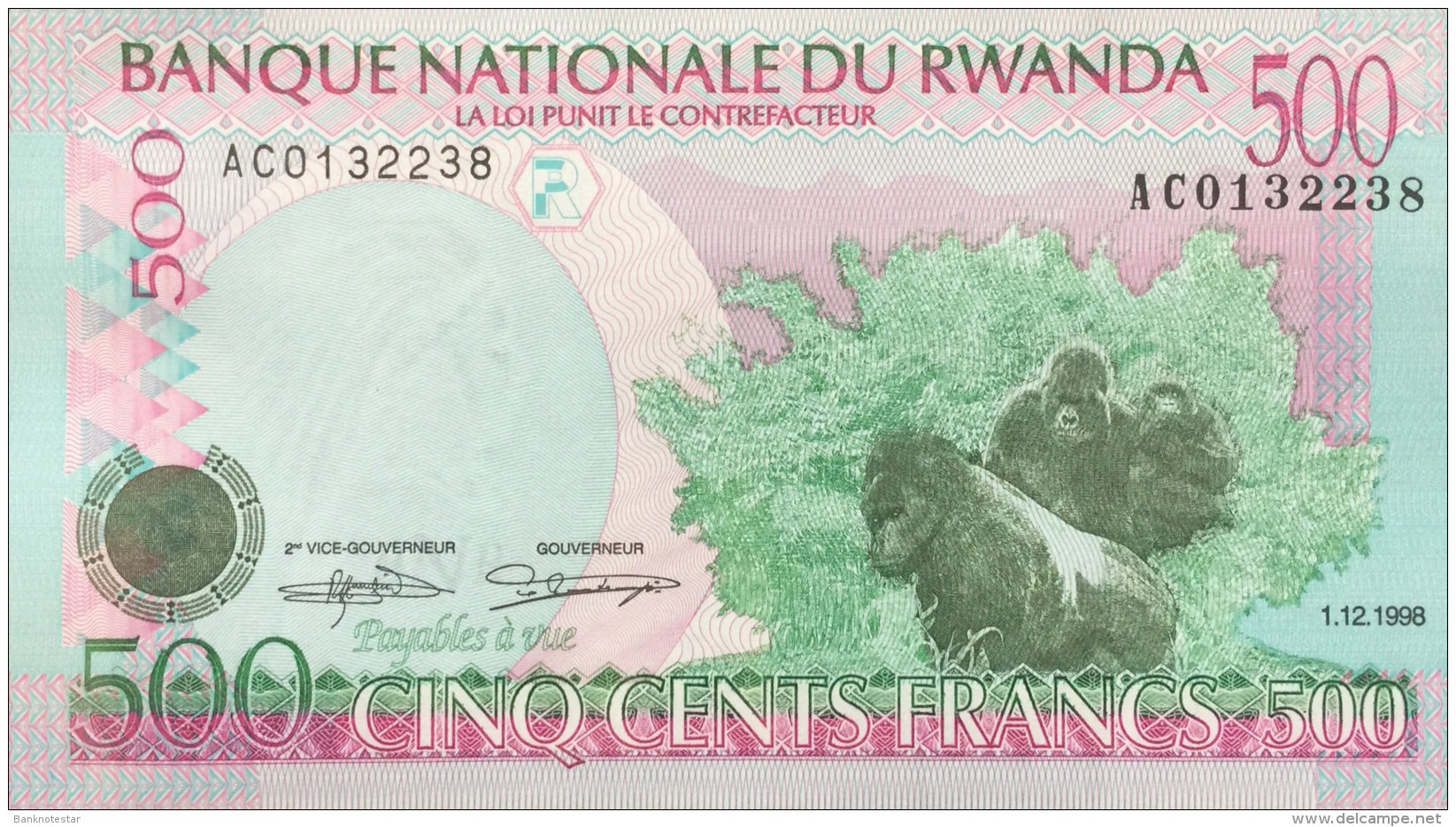 Rwanda 500 Francs, P-26a (1.12.1998) UNC - Ruanda