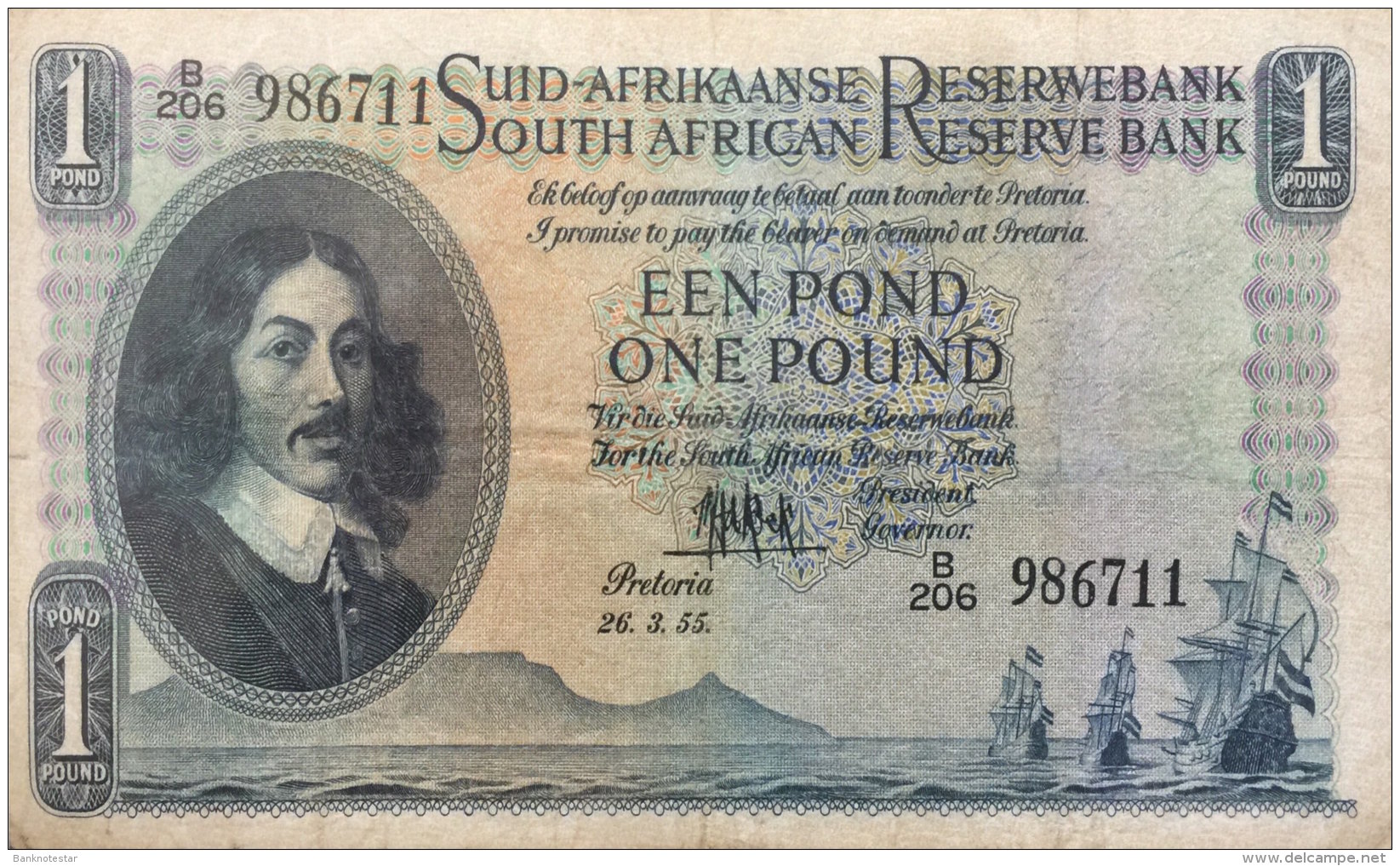 South Africa 1 Pound, P-93e (26.3.1955) VF - Sudafrica