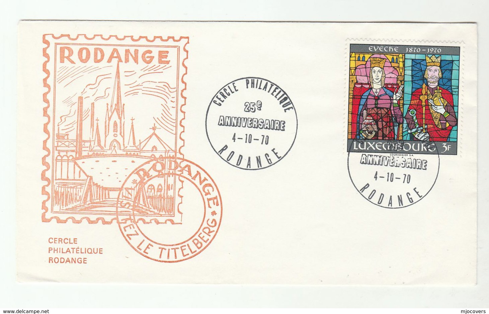 1970 LUXEMBOURG  RODANGE CERCLE PHILATELIQUE 25th Anniv EVENT COVER ARCHBISHOPRIC Stamps Philately Religion - Covers & Documents