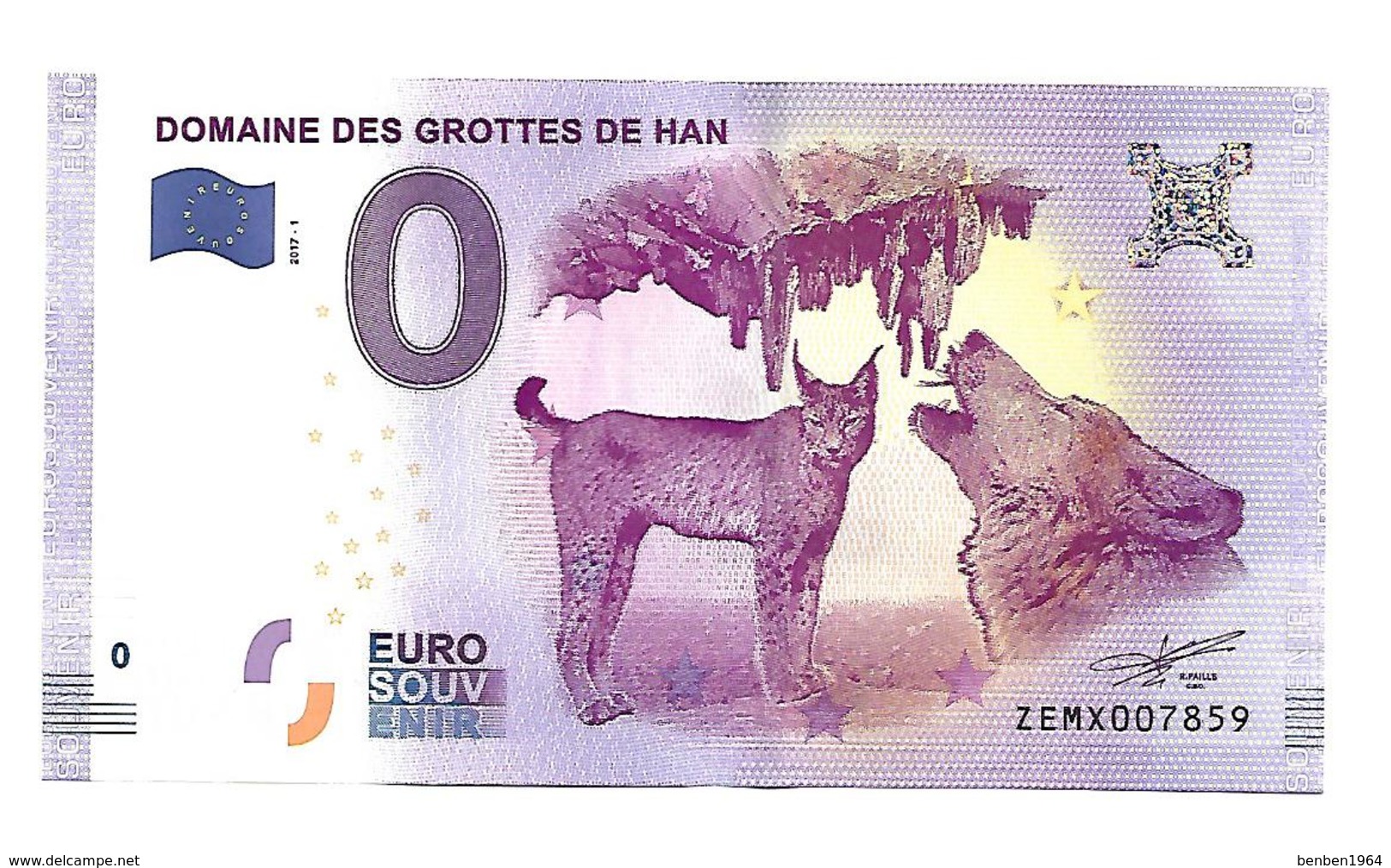 BELGIQUE   DOMAINE DES GROTTES DE HAN   (billet 0 Euro) - Autres & Non Classés