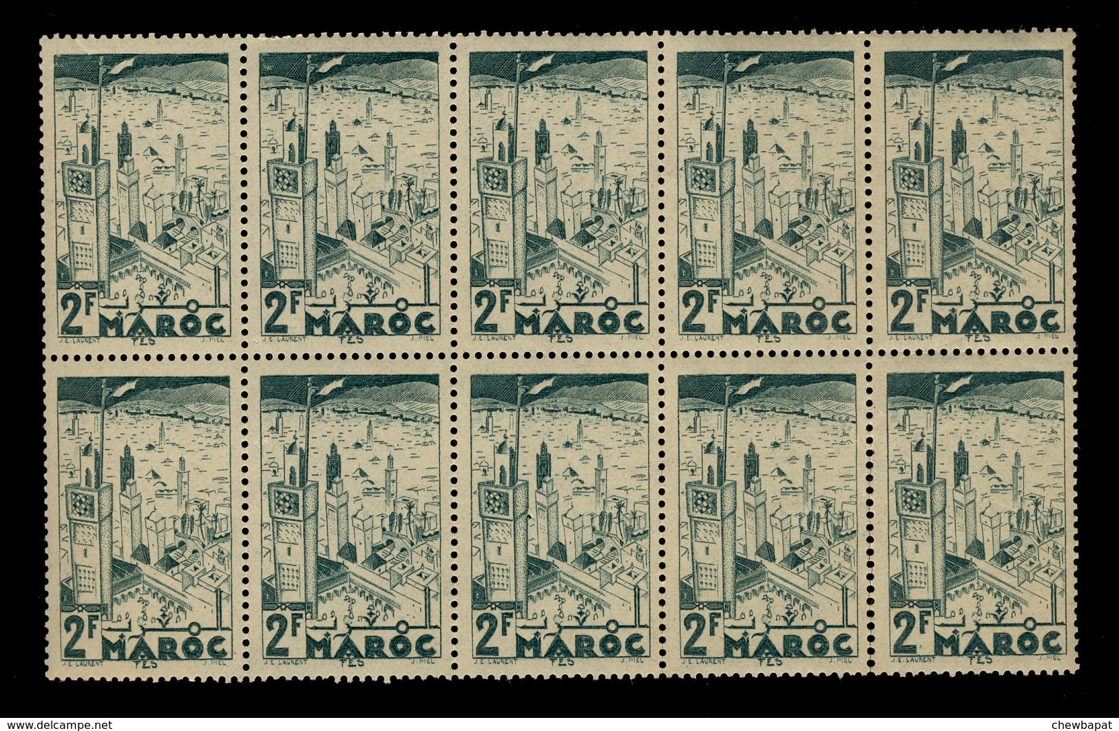 Maroc 1939 - Neuf ** - Y&T N° 188 Fès 2f - Planche De 10 Timbres - Neufs