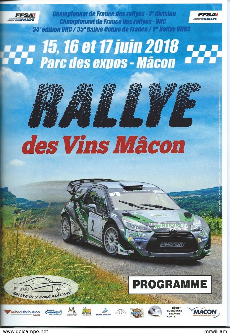 Programme RALLYE Des VINS MACON (71), 15/16/17 Juin 2018 - Autres & Non Classés