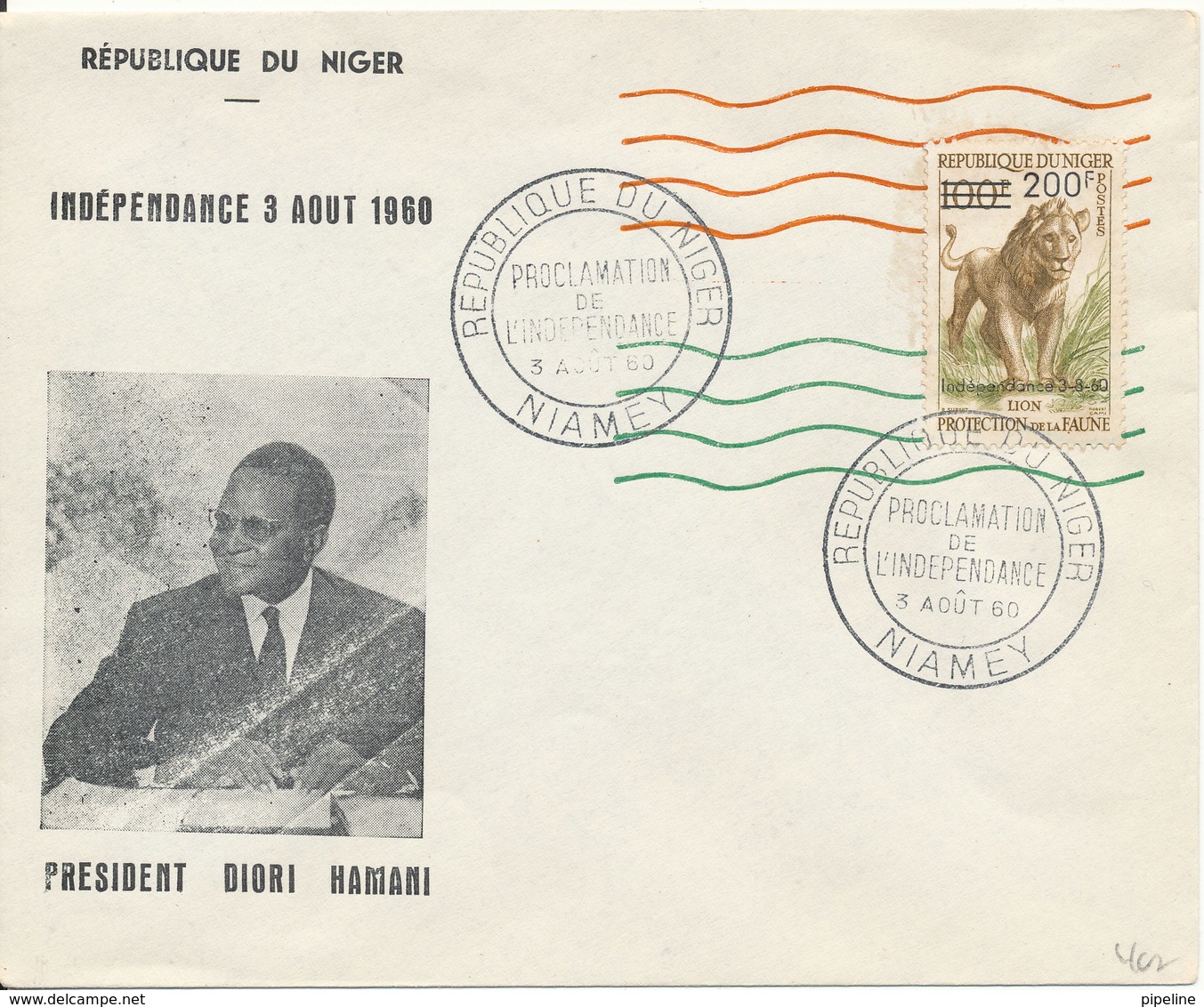 Niger FDC 3-8-1960 INDEPENDANCE Overprinted LION Stamp With President Diori Hamani - Niger (1960-...)