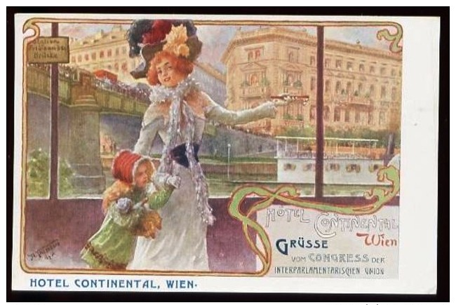 WIEN - CP Publicitaire "HOTEL CONTINENTAL" - (Très Belle Illustration Style 1900) - Otros & Sin Clasificación