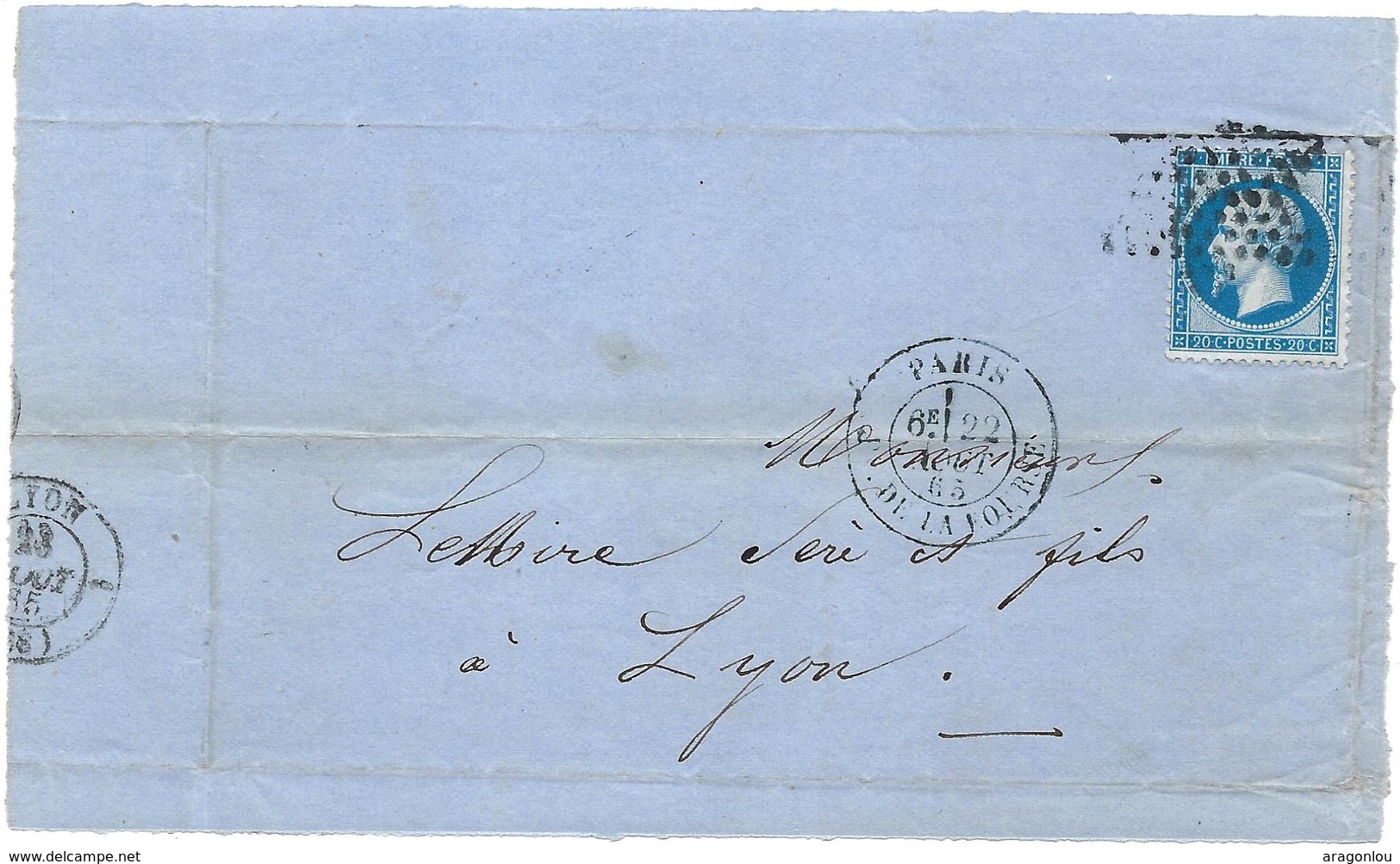 2 Lettres Fragments, Timbre Y.T. 22: 20c. Napoléon III Empire Franc. 22. Et 25 Aout 1865 (4scans) - 1849-1876: Période Classique