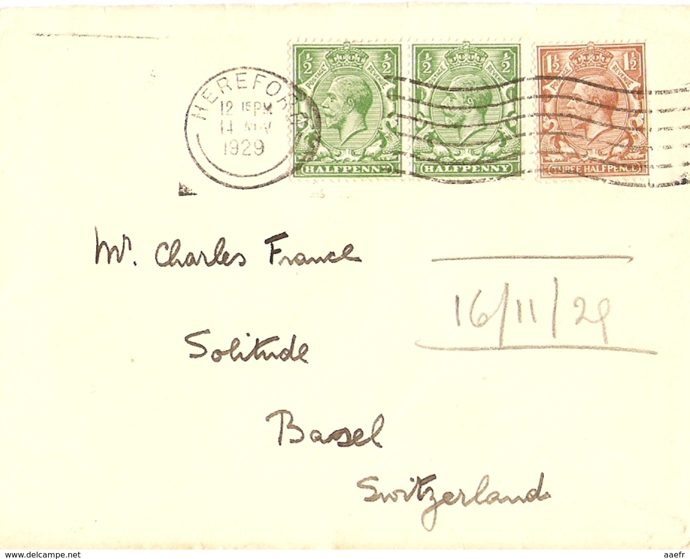 Grande-Bretagne 1929 - Enveloppe De Hereford à Basel/Suisse - Brieven En Documenten