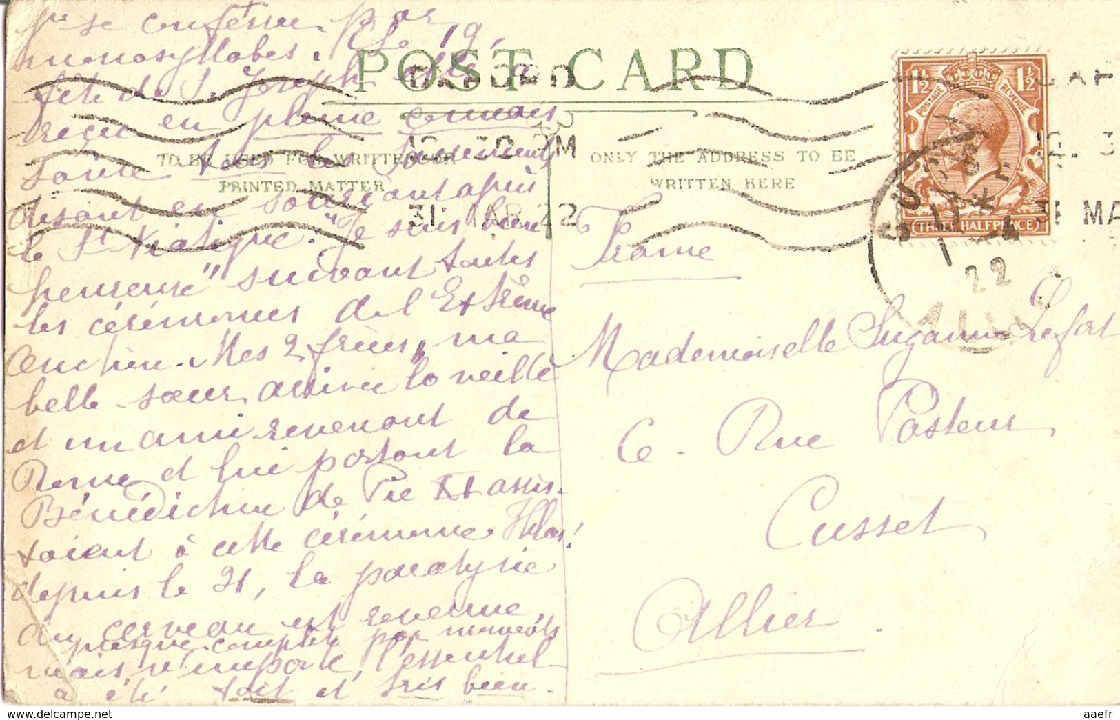 Grande-Bretagne 1922 - Petit Lot De 2 Post Card - De Oxford à Cusset, France - Cachet De Réception Cusset, Allier - Lettres & Documents