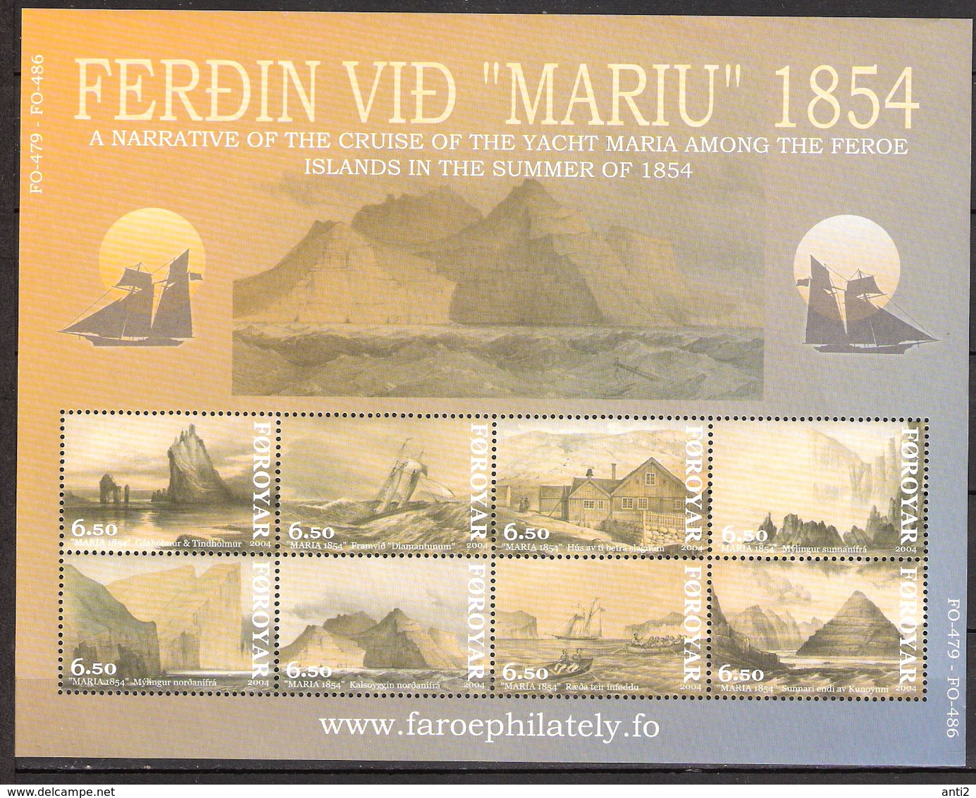 Faroe Islands 2004 50th Anniversary Of The Cruise Of The Yacht "Maria" Between The Faroe Islands  Mi 487-494 Ms MNH(**) - Féroé (Iles)