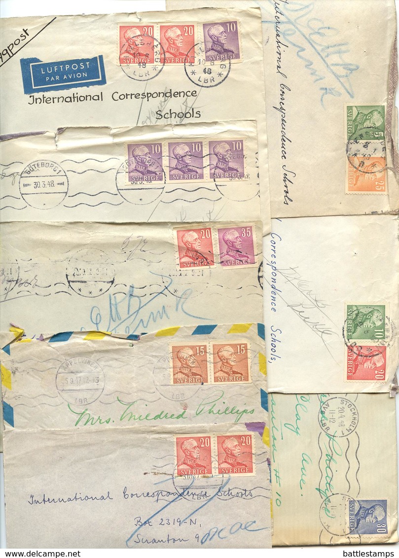 Sweden 1947-48 8 Covers Mix Of Postmarks & King Gustaf V Coil Stamps - Lettres & Documents