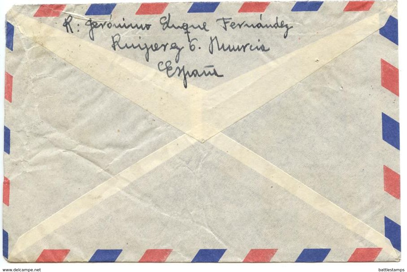 Spain 1950 Airmail Cover Murica To U.S. W/ Scott C114 Juan De La Cierva & Autogiro - Lettres & Documents