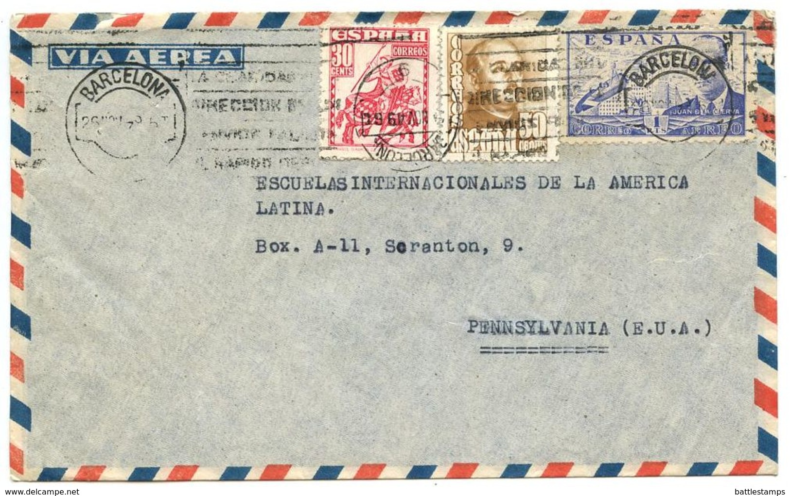 Spain 1949 Airmail Cover Barcelona To U.S. W/ Scott C113, 757, 765 - Lettres & Documents