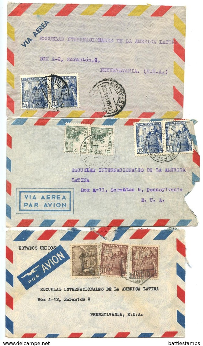 Spain 1949-50 9 Covers To U.S., Variety Of Stamps & Postmarks - Briefe U. Dokumente