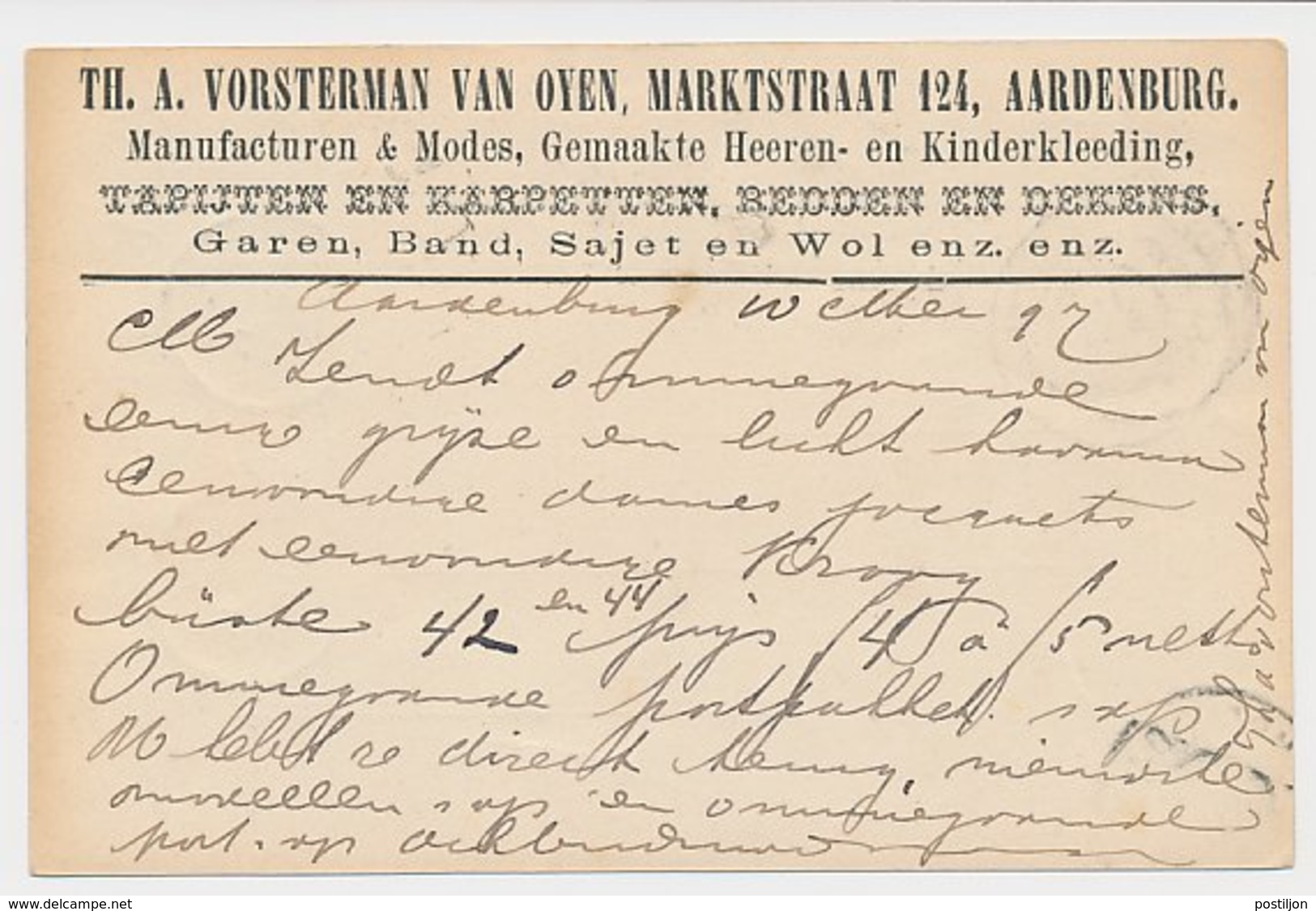 Firma Briefkaart Aardenburg 1897 - Manufacturen - Kleding - Wol - Zonder Classificatie