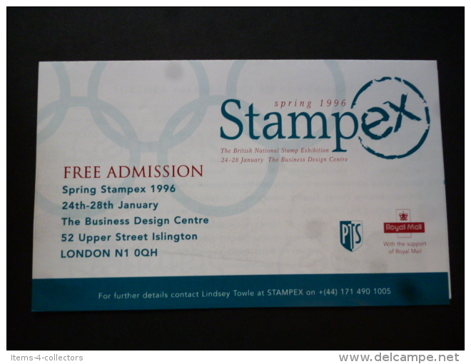 CARD  STAMPEX 1996 ENTRY CARDS - Postal Services