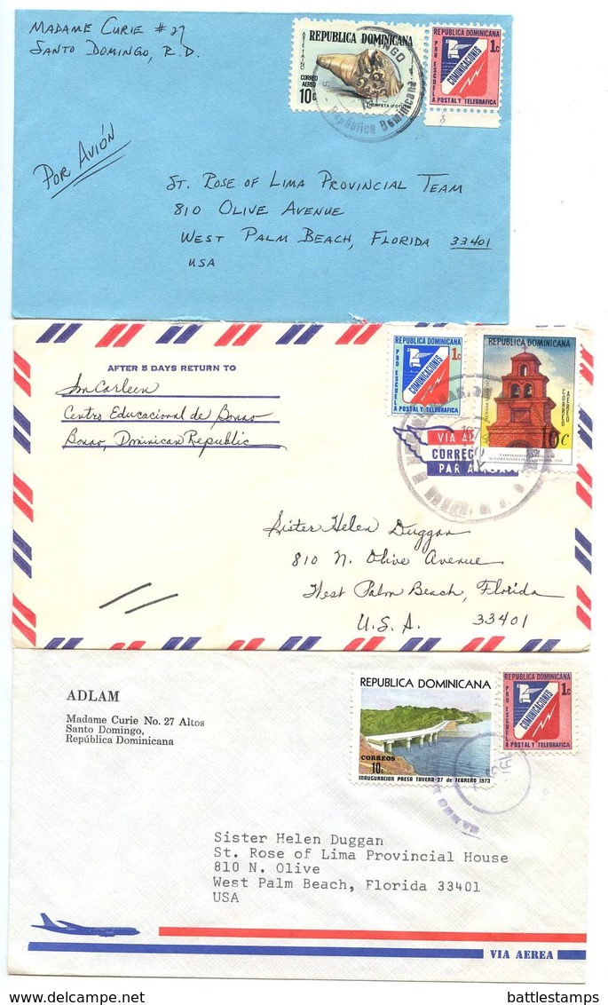 Dominican Republic 1973-74 3 Airmail Covers Santo Domingo & Bonao To U.S. - Dominicaanse Republiek