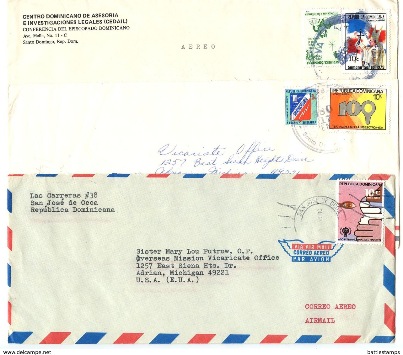 Dominican Republic 1970‘s-80‘s 3 Airmail Covers Santo Domingo & San José De Ocoa - Dominicaanse Republiek