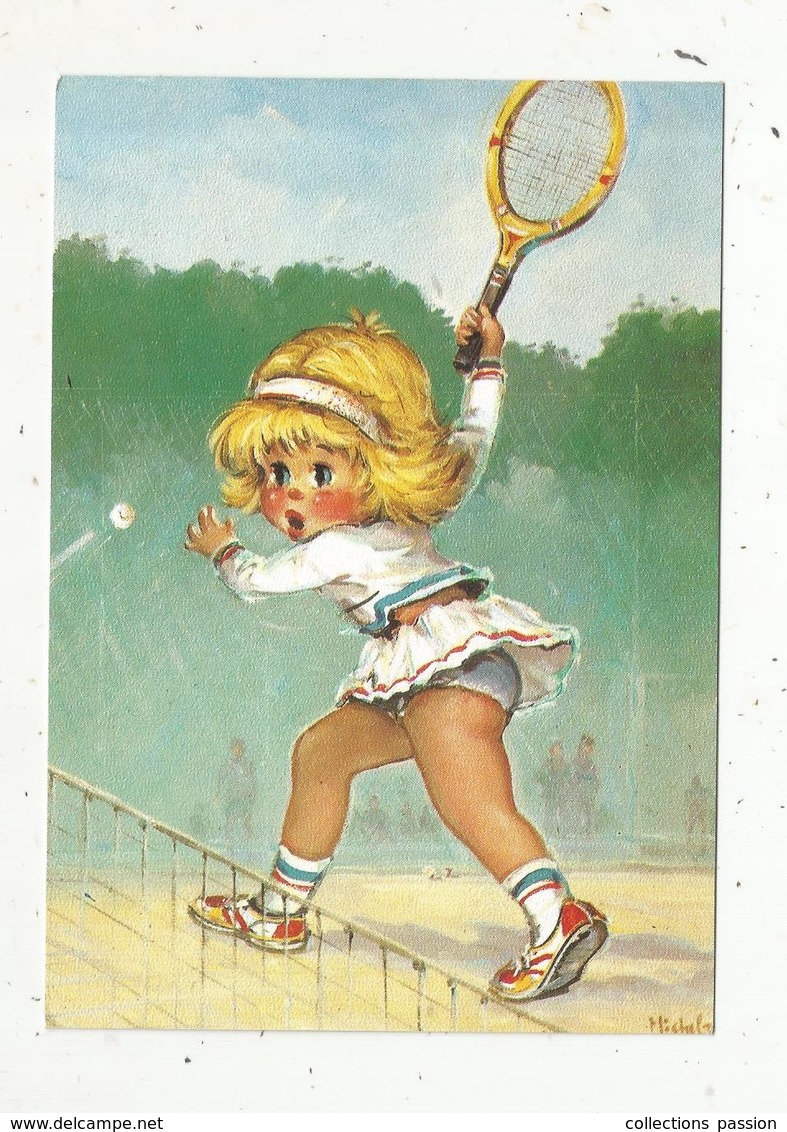 Cp, Illustrateur , Signée Michel Thomas , LES MÔMES , Tennis ,la Montée Au Filet , Vierge - Thomas