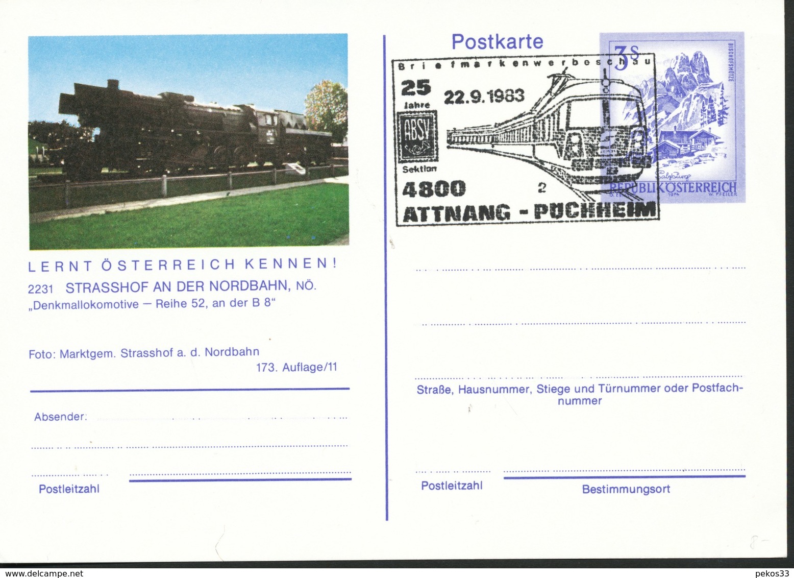 Österreich-  Ganzsachen  1983    Eisenbahn  Attnang- Puchheim   Sonderstempel - Altri & Non Classificati