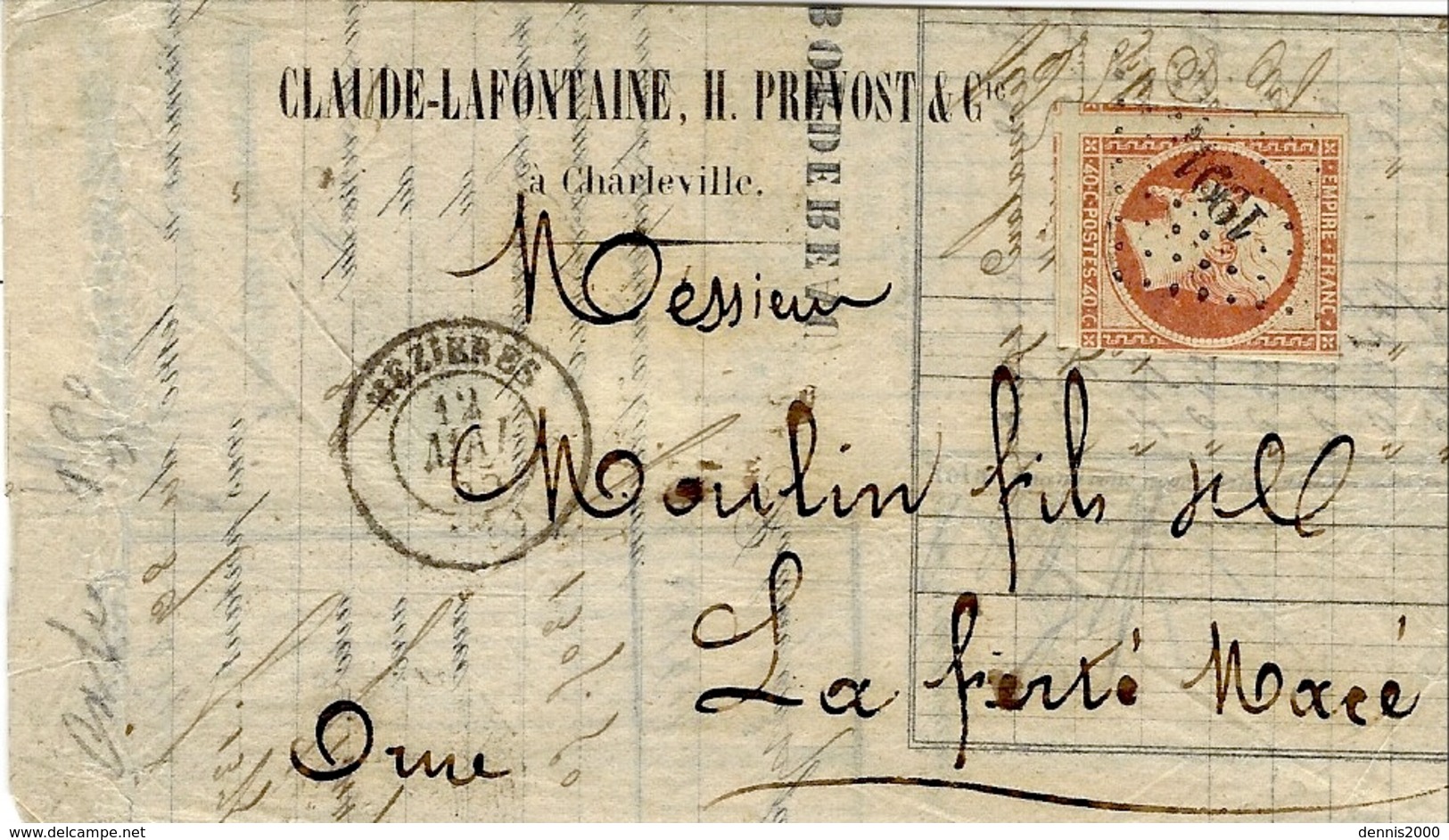 1855- Lettre ( Claude-Lafontaine ) De MEZIERES ( Ardennes )  Cad T15 Affr. N°16 Oblit. Pc N°1991 - 1849-1876: Klassik
