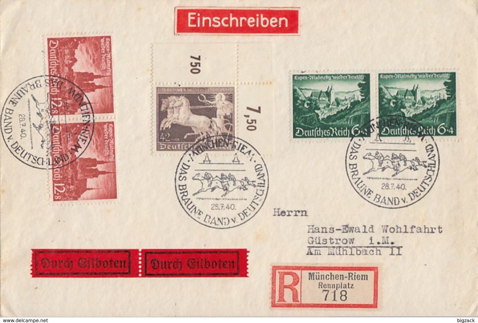 DR R-Eilbote-Brief Mif Minr.747 OER,2x 748, 2x 749 Zdr.W76 SST München 28.7.40 - Briefe U. Dokumente