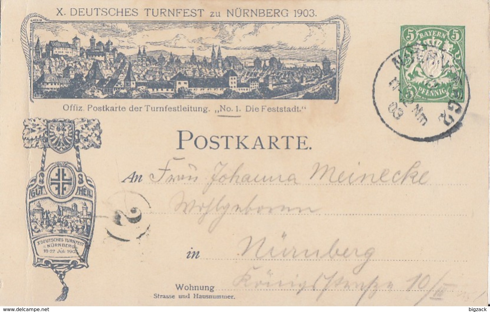 Bayern Privat-GS Zum X. Dt. Turnfest Nürnberg 1903 Gelaufen Einzug Der Turner - Sonstige & Ohne Zuordnung