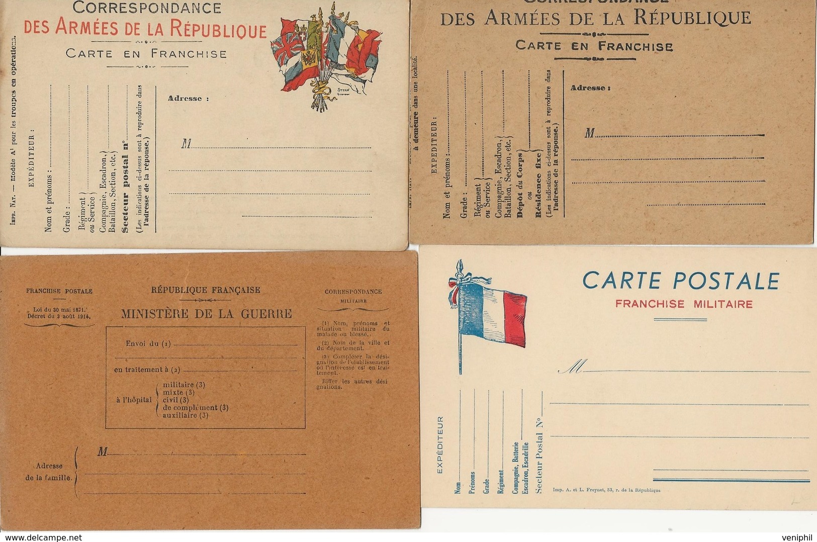 LOT DE 4 CARTES MILITAIRES AUX  DRAPEAUX - 1914-18 NEUVE  - TB - Briefe U. Dokumente